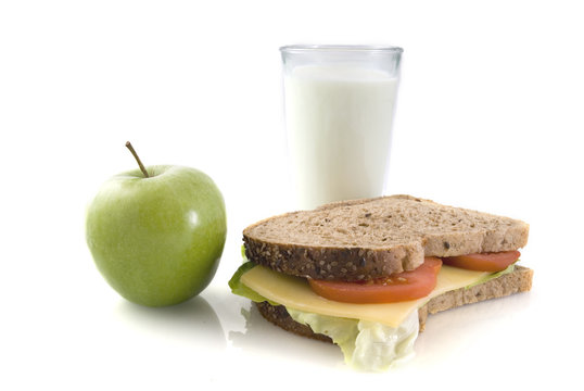 Healthy lunch with whole-meal bread and milk