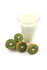 Fototapeta na wymiar glass of fresh kiwi smoothie and some fresh fruits isolated 