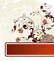 Grunge paint flower background with frame, vector
