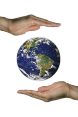 two hands holding the beatifull blue earth (vertical)