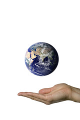 A hand showing the beautifull blue earth