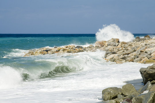 raw sea with high waves and flood