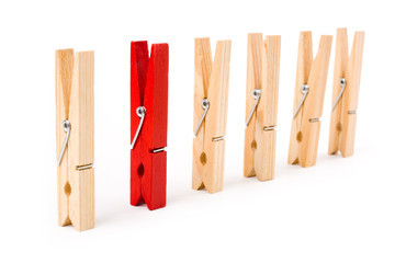 Clothespin with white background, concept of teamwork