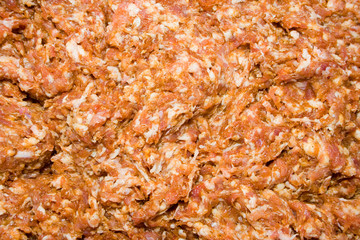 Texture of minced meat, fresh mince with condiments