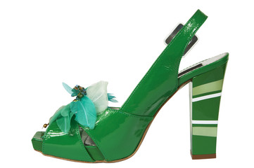 Female green shoes on a white background