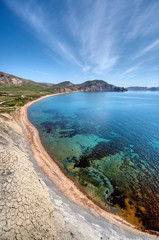 Sea bay, the blue sky and mountains