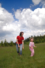 Fototapeta premium happy girls running in nature