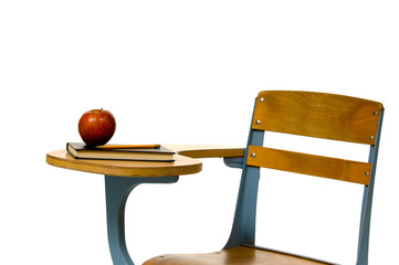 School desk with apple