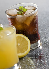 cola coctail with mint close up shoot
