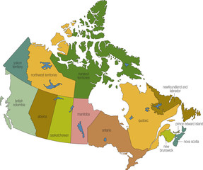 a full color map of canada with province names called out