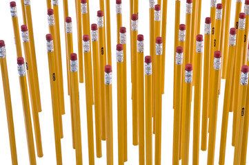 A large collection of yellow number 2 pencils standing on end.