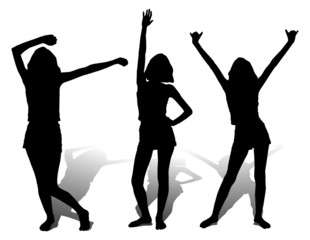 Three silhouette happy girl, vector illustration