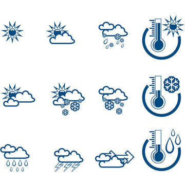 Weather Forecast vector icone set and Thermometers