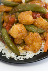 chinese food general tsao shrimp with vegetables and rice