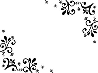 black flower ornate on white background.