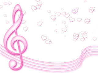 abstract pink background with treble clef and hearts