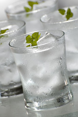 glass of fresh water with ice close up