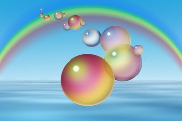 soap bubbles over rainbow background