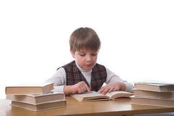 young studiing boy isolated on white backgroung