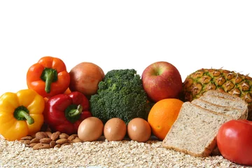 Türaufkleber Vielfalt an Lebensmitteln, Obst, Gemüse, Vollkornprodukte und Milchprodukte. © Barbara Helgason