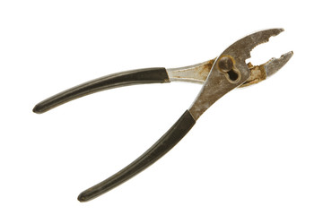 A pair of well used Pliers on a white background
