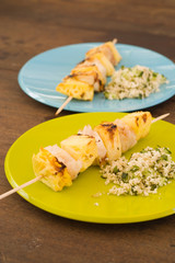 Chicken kebabs on plate