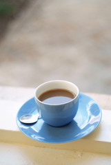 Fresh morning coffee on office window
