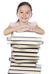 adorable girl studying a over white background