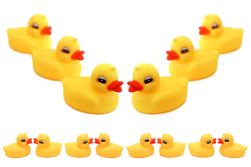 Yellow bath toys, rubber ducks