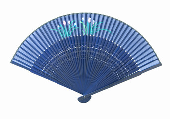 Blue Asian fan, isolated on white background