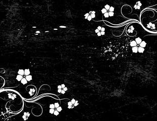 Printed roller blinds Flowers black and white Floral background.