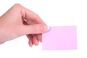 Post-It and hand a over white background