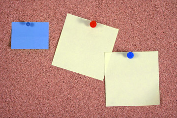 board with blank papers, cards , pins and post-it