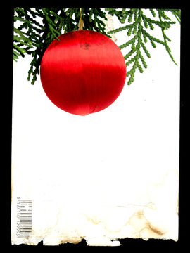  grunge frame and red christmas ball 