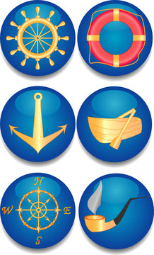 Six sea signs. A vector illustration