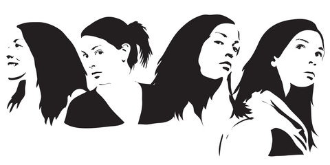 four female black and white silhouettes
