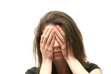 Fototapeta premium woman with a headache over white background