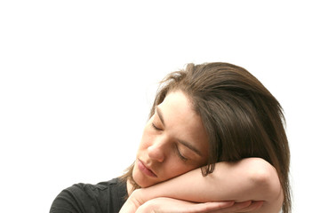 Sleeping woman over white