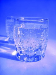 Glass with water in blue color