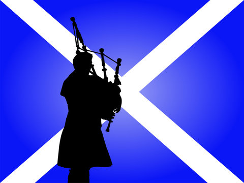 Scottish Man Playing Bagpipes