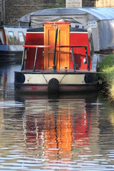 Canal boat moored in the evening sun