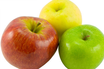 the three full apples on white background