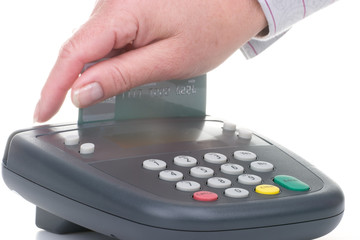 Customer swipe credit card on atm machine