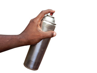 african american's hand holding spraycan isolated on white
