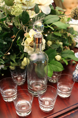 crystal set from drink cups on table