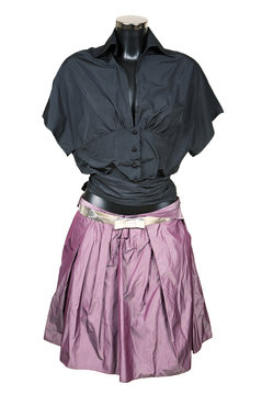 Black Blouse And Violet Skirt On A White Background