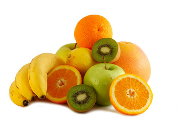 a lot of fresh fruits isolated on white