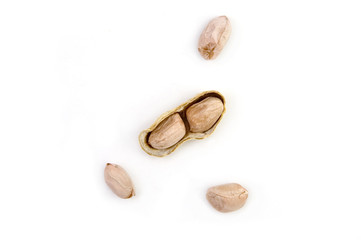 Ground Nuts Exposed with shell on white background