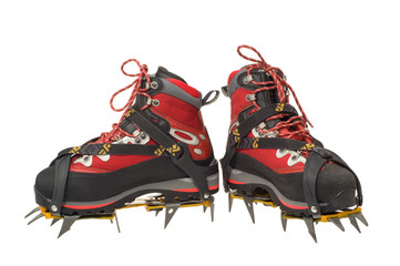 Climbing boots with the crampons