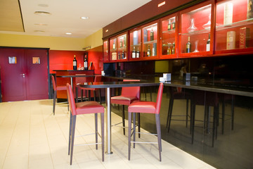 modern interior restaurant and bar on red and black colors